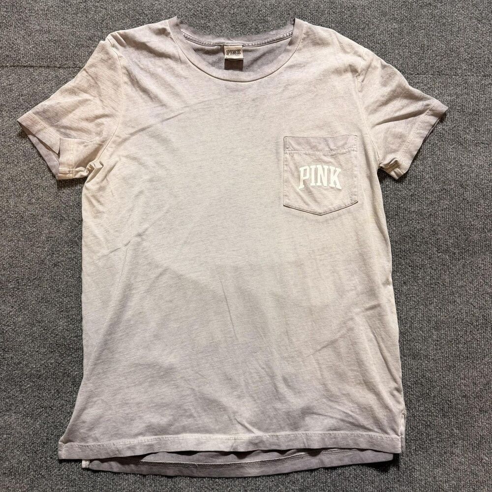 PINK Victoria's Secret Shirt Womens Medium Gray Pocket Logo Graphic Tee